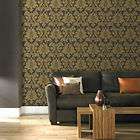 Majestic Damask Feature wall wallpaper Grey and Yellow 