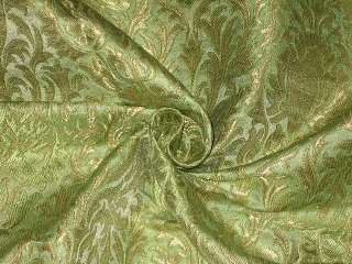 Pretty Silk Brocade Fabric Light Green & Gold color 44  