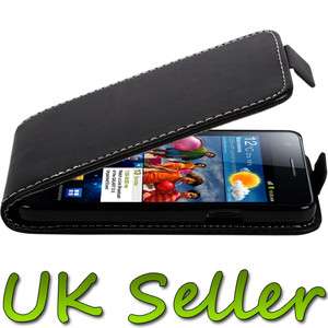 BLACK LEATHER FLIP CASE COVER SAMSUNG GALAXY S2 PHONE  