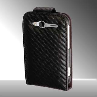 FOR HTC WILDFIRE S CARBON FIBRE LEATHER FLIP CASE COVER  