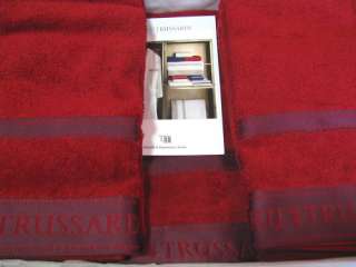 TRUSSARDI BAGNO ASCIUGAMANI COMPLETO SPUGNA 5 P. BORDO  