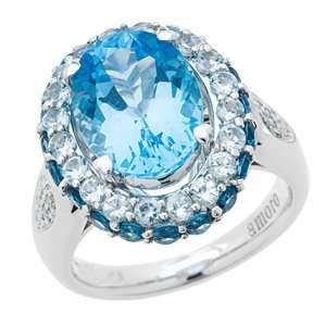    7 Carat 14kt White Gold Blue Topaz and Diamond Ring Jewelry