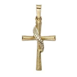 Yellow Gold Cross Pendant in a Flared Design with Beaded Sash Jewelry 
