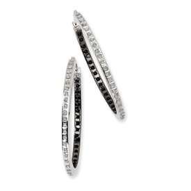 14k White Gold Diamond Fascination B and W Dia. Oval Hinged Hoop 