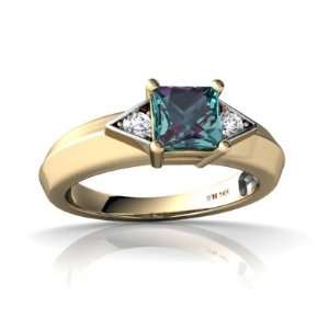    14K Yellow Gold Square Created Alexandrite Ring Size 8 Jewelry