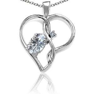   Oval White Topaz and Diamond Heart Shape Pendant(Me Jewelry