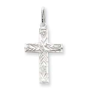  14kt White Gold 3/4in Diamond cut Cross Charm Jewelry