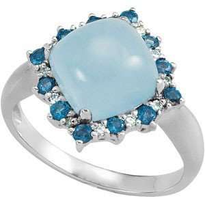   London Blue Topaz & Round Shaped Diamond Ring set in 14 kt White Gold