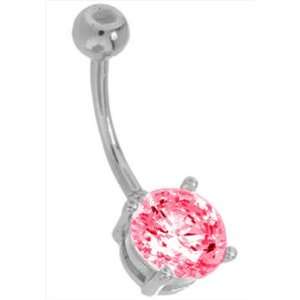 14G 3/8   Round Ruby Solitaire 14K White Gold Belly Button Ring (July 