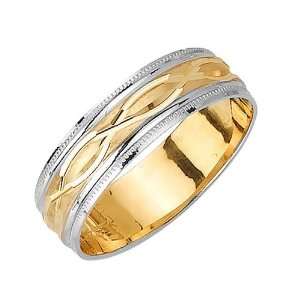  Twisted Pair Pattern Fancy Mens 6 mm 14K Two Tone Gold 