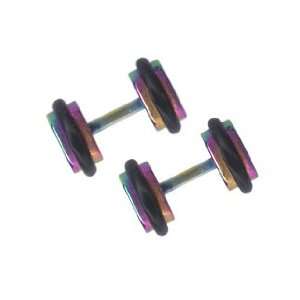  16 gauge Earrings Pair of Small Rainbow Stainless Steel Fake Gauge 