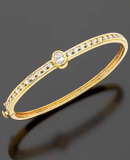 CRISLU 18k Gold Over Sterling Silver Oval Center Stone Bangle (2 ct 