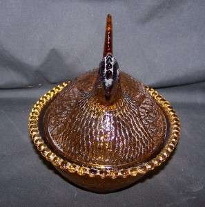 Vintage Amber Hen On Nest Candy Dish  