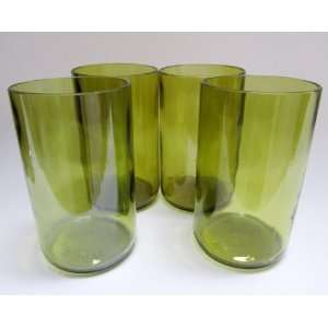 Recycled Wine Glasses From Amber Wine Bottles   Set of Four Tall Amber 