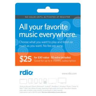 Rdio $30.00 Unlimited Music Gift Card.Opens in a new window
