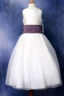 NWT US Angels Flower Girl Tulle Dress/Purple Sash SZ 12  