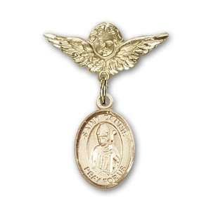   Baby Badge with St. Dennis Charm and Angel w/Wings Badge Pin Jewelry