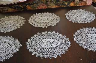 Vintage hand tatting lace placemat set of 6 white 12 X 16 Each 