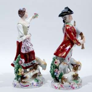 Pair of Fine Antique Dresden German Porcelain Figurines Peasant 