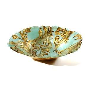   15 1/2 Inch Shallow Bowl, Antique Turquoise Brown