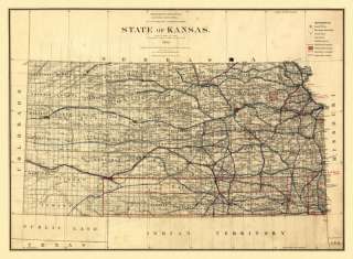Vintage Railroad Rail Train Historic Map Kansas 1884  