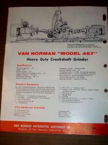 Van Norman Automotive Co Catalog~467 Crankshaft Grinder  