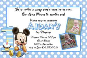Baby Mickey & Minnie Mouse First Birthday Invitations  