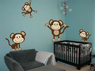 kit with 4 cute monkeys wall decals sticker art mural baby nursery 
