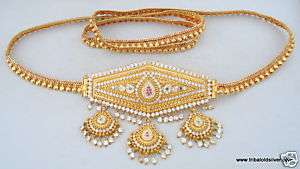 VINTAGE ANTIQUE SOLID 22 CT GOLD BELT BELLY CHAIN INDIA  