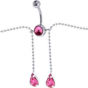    Swarovski Passion Pink Teardrop Dangle Belly Chain Jewelry