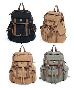   Casual Canvas Leather Backpack Rucksack Bookbags Bag leather Trim