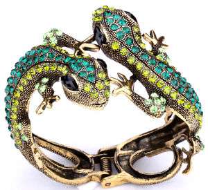 Green swarovski crystal 2 lizard bangle bracelet  