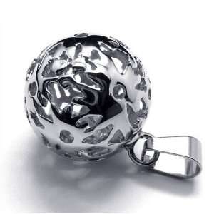   Titanium Circular Hollow Steel Ball Pendant Necklace 