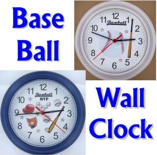 BASEBALL WALL CLOCK bases bat glove cap game sport ball  