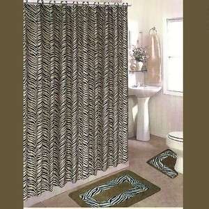 BROWN ZEBRA BATH SET 2 Bath Mat/Rugs+Fabric Shower Curtain+Shower 