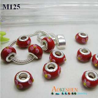 Red Murano Glass Beads European Charm Bracelet M125  