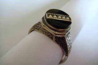 Vintage Silver black Onyx, Marcasite, Art Deco Ring S 925 DDY  