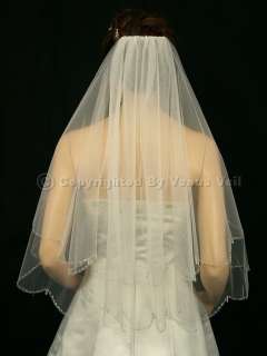   AB Crystal Scalloped Silver Metallic Edge Bridal Wedding Veil  