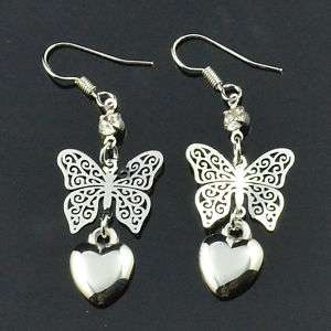 Fashion Crystal Silver Butterfly Heart Dangle Party Earring #132 