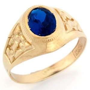   Synthetic Sapphire September Birthstone Diamond Cut Nugget Unisex Ring