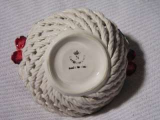 Vintage Capodimonte Italian Made Woven Basket Handled Bowl Flowers 