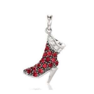  14K White Gold Diamond Ruby 3D High Boot Bracelet Charm Jewelry