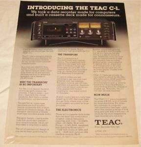 Teac C 1 Vintage Cassette Tape Deck PRINT AD from 1978  
