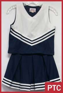   Cheerleading Outfit Dk Blue Wht V Front Box Pleat Skirt  