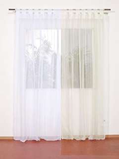New Sheer Panels Pair White & Beige Window Curtain Set  