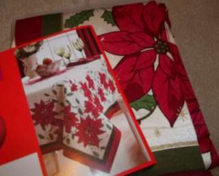 New Fabric Tablecloth Christmas 60 x 84 Oblong Poinsetta  Shimmery 