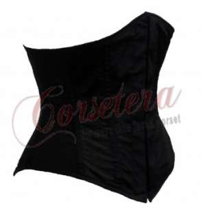   simple underbust corset in black satin cinches in waist by up to 4
