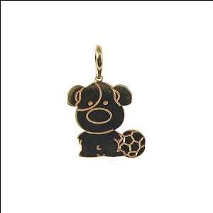   Gold, Puppy Dog with Soccer Ball Pendant Charm 14mm Wide Jewelry