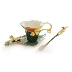  Franz Brillant Blooms Canna Lily Flower Cup, Saucer, Spoon 