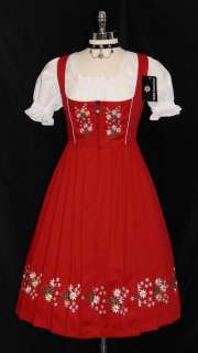 NEW ~ 3 pcs LONG ~ RED German Party Waitress OKTOBERFEST DIRNDL Dress 